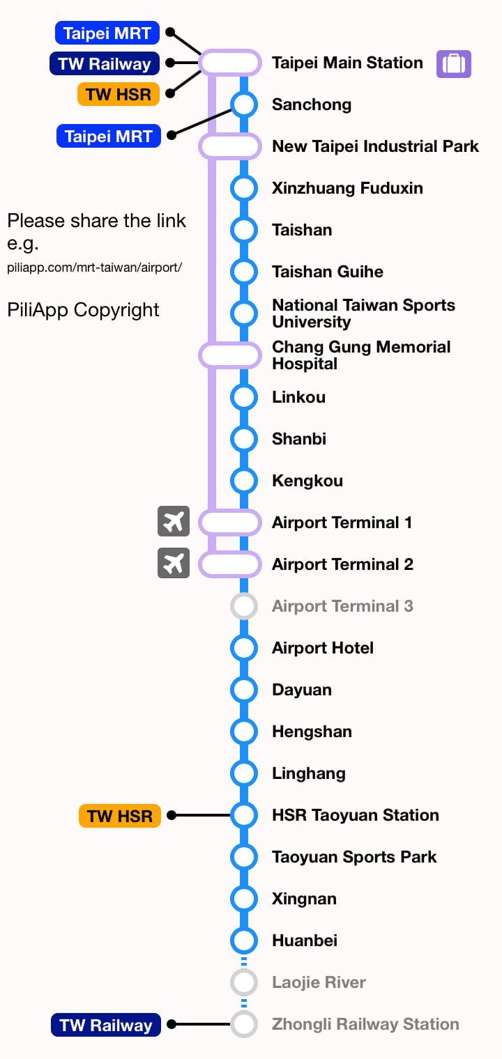 Dojazd do lotniska Taipei Taoyuan MRT mapę 