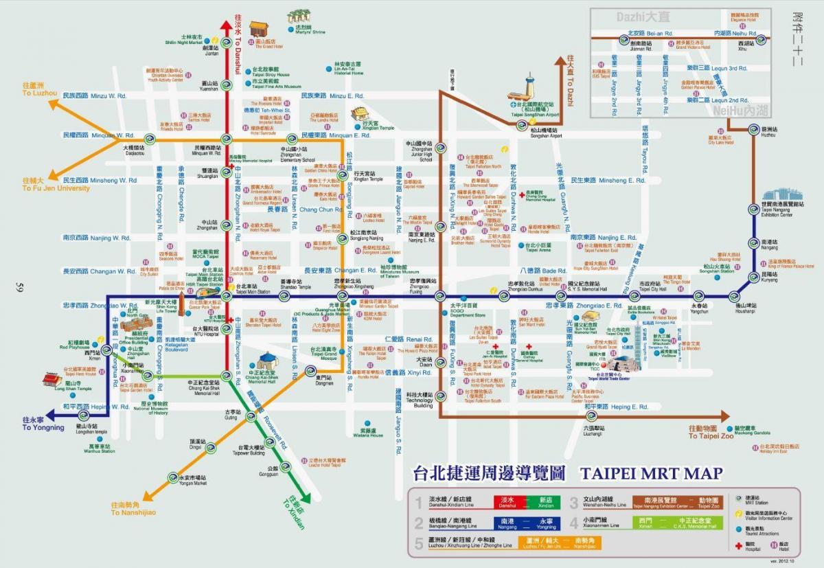 Mapa Tajpej MRT z atrakcji turystycznych