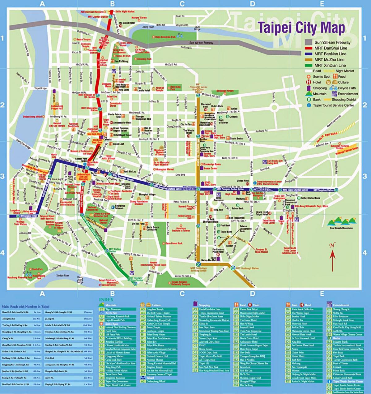 Atrakcje turystyczne Tajpej mapie